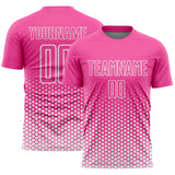 Custom Pink-White Geometric Hexagonal Dot Gradient Sublimation Soccer Uniform Jersey