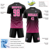 Custom Black Pink-White Geometric Hexagonal Dot Gradient Sublimation Soccer Uniform Jersey