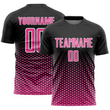 Custom Black Pink-White Geometric Hexagonal Dot Gradient Sublimation Soccer Uniform Jersey