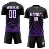 Custom Black White-Purple Geometric Hexagonal Dot Gradient Sublimation Soccer Uniform Jersey