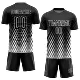 Custom Black-White Geometric Hexagonal Dot Gradient Sublimation Soccer Uniform Jersey