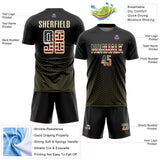 Custom Black Vintage USA Flag Olive-Cream Geometric Hexagonal Dot Gradient Sublimation Soccer Uniform Jersey