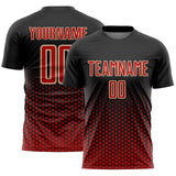 Custom Black Red-Cream Geometric Hexagonal Dot Gradient Sublimation Soccer Uniform Jersey