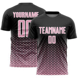 Custom Black Light Pink-White Geometric Hexagonal Dot Gradient Sublimation Soccer Uniform Jersey