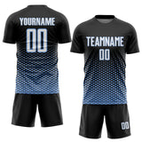 Custom Black White-Light Blue Geometric Hexagonal Dot Gradient Sublimation Soccer Uniform Jersey
