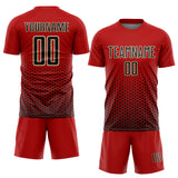 Custom Red Black-Cream Geometric Hexagonal Dot Gradient Sublimation Soccer Uniform Jersey
