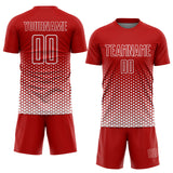 Custom Red-White Geometric Hexagonal Dot Gradient Sublimation Soccer Uniform Jersey