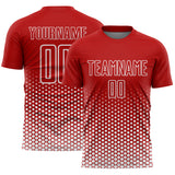 Custom Red-White Geometric Hexagonal Dot Gradient Sublimation Soccer Uniform Jersey