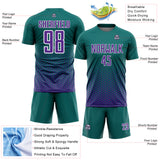 Custom Teal Purple-White Geometric Hexagonal Dot Gradient Sublimation Soccer Uniform Jersey