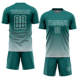 Custom Teal-White Geometric Hexagonal Dot Gradient Sublimation Soccer Uniform Jersey