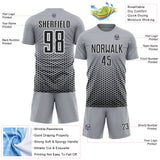 Custom Gray Black-White Geometric Hexagonal Dot Gradient Sublimation Soccer Uniform Jersey