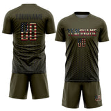 Custom Olive Vintage USA Flag-Black Geometric Hexagonal Dot Gradient Sublimation Soccer Uniform Jersey