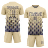 Custom Cream-Navy Geometric Hexagonal Dot Gradient Sublimation Soccer Uniform Jersey