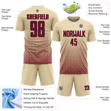 Custom Cream Maroon-Black Geometric Hexagonal Dot Gradient Sublimation Soccer Uniform Jersey