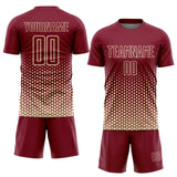Custom Crimson-Cream Geometric Hexagonal Dot Gradient Sublimation Soccer Uniform Jersey
