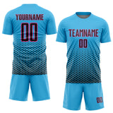 Custom Sky Blue Black-Pink Geometric Hexagonal Dot Gradient Sublimation Soccer Uniform Jersey