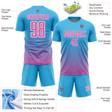 Custom Sky Blue Pink-White Geometric Hexagonal Dot Gradient Sublimation Soccer Uniform Jersey
