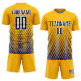 Custom Gold Royal-White Geometric Hexagonal Dot Gradient Sublimation Soccer Uniform Jersey