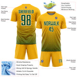 Custom Gold Green-White Geometric Hexagonal Dot Gradient Sublimation Soccer Uniform Jersey