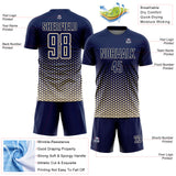 Custom Navy-Cream Geometric Hexagonal Dot Gradient Sublimation Soccer Uniform Jersey