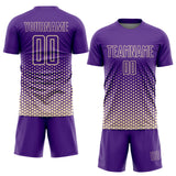 Custom Purple-Cream Geometric Hexagonal Dot Gradient Sublimation Soccer Uniform Jersey