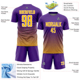 Custom Purple Gold-White Geometric Hexagonal Dot Gradient Sublimation Soccer Uniform Jersey