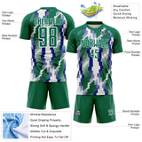 Custom Kelly Green Royal-White Jamaica Geometric Sublimation Soccer Uniform Jersey