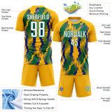 Custom Gold White Kelly Green-Royal Jamaica Geometric Sublimation Soccer Uniform Jersey
