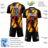 Custom Black Gold Red-White Jamaica Geometric Sublimation Soccer Uniform Jersey