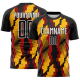 Custom Black Gold Red-White Jamaica Geometric Sublimation Soccer Uniform Jersey
