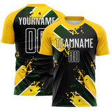 Custom Black Yellow Green-White Jamaica Brush Stroke Splatter Sublimation Soccer Uniform Jersey
