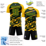 Custom Yellow Green-Black Jamaica Brush Stroke Splatter Sublimation Soccer Uniform Jersey