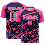 Custom Pink Royal Black-White Jamaica Brush Stroke Splatter Sublimation Soccer Uniform Jersey