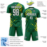 Custom Kelly Green White Light Yellow-Black Jamaica Brush Stroke Splatter Sublimation Soccer Uniform Jersey