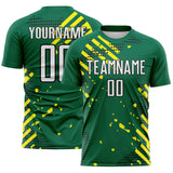 Custom Kelly Green White Light Yellow-Black Jamaica Brush Stroke Splatter Sublimation Soccer Uniform Jersey