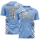 Custom Light Blue White-Black Argentina Brush Stroke Splatter Sublimation Soccer Uniform Jersey
