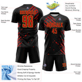 Custom Black Red-Old Gold Jamaica Brush Stroke Splatter Sublimation Soccer Uniform Jersey