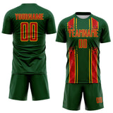 Custom Green Red-Gold Jamaica Vertical Stripes Paint Splatter Sublimation Soccer Uniform Jersey