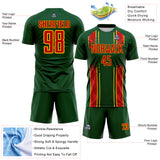 Custom Green Red-Gold Jamaica Vertical Stripes Paint Splatter Sublimation Soccer Uniform Jersey