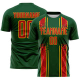Custom Green Red-Gold Jamaica Vertical Stripes Paint Splatter Sublimation Soccer Uniform Jersey