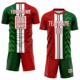 Custom Green White-Red Jamaica Stripes Sublimation Soccer Uniform Jersey