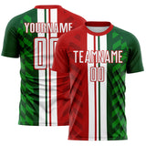 Custom Green White-Red Jamaica Stripes Sublimation Soccer Uniform Jersey