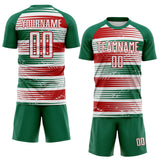 Custom Kelly Green White-Red Jamaica Stripes Paint Splatter Sublimation Soccer Uniform Jersey