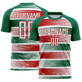 Custom Kelly Green White-Red Jamaica Stripes Paint Splatter Sublimation Soccer Uniform Jersey
