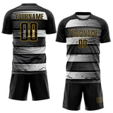 Custom Black White-Old Gold Jamaica Stripes Paint Splatter Sublimation Soccer Uniform Jersey