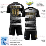 Custom Black White-Old Gold Jamaica Stripes Paint Splatter Sublimation Soccer Uniform Jersey