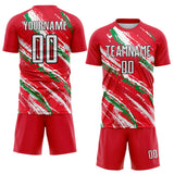 Custom Red White Green-Black Jamaica Brush Stroke Splatter Sublimation Soccer Uniform Jersey