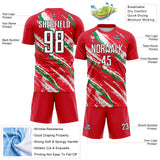 Custom Red White Green-Black Jamaica Brush Stroke Splatter Sublimation Soccer Uniform Jersey