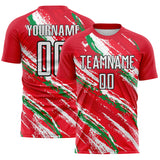 Custom Red White Green-Black Jamaica Brush Stroke Splatter Sublimation Soccer Uniform Jersey