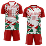 Custom Red White-Green Jamaica Geometric Splatter Sublimation Soccer Uniform Jersey